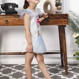 The Lush Affair Girls Conversational Print Flutter Sleeve Satin A-Line Dress image 4