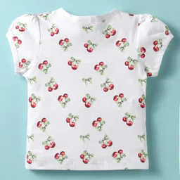 ToffyHouse Woven Dungaree & Half Sleeves Inner Tee With Cherry Embroidery & Print - Pink & White image 3