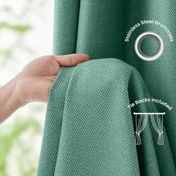 URBAN SPACE Green Set of 2 Self Design Black Out Window Curtains image 4