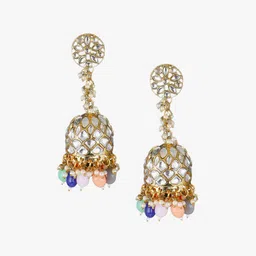 Anouk Gold-Plated Kundan-Studded And Beaded Dome Shaped Jhumkas image 4