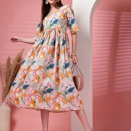RANGEELO JAIPUR Abstract Printed Fit & Flare Midi Dress image 5