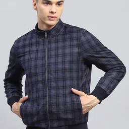 Monte Carlo Men Mock Collar Checked Wool Casual Open Front Jacket-picture-18