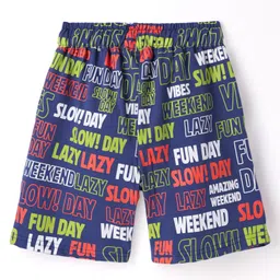 Pine Kids Single Jersey Knit Half Sleeves Co-ords Shorts Night Suit With Text Print - Navy Blue image 5