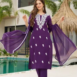 KALINI Women Embroidered Pure Cotton Kurta Sets With Dupatta image 3