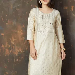 Melange by Lifestyle Women Embellished Fusion Straight Kurta-image-23