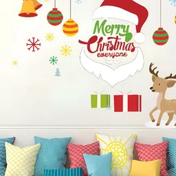 LANSTICK Red & White Merry Christmas Santa Face Self Adhesive Wall Sticker image 1
