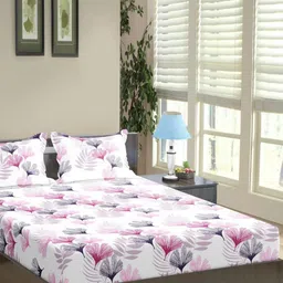 Trance Home Linen White Floral 180 TC Pure Cotton Queen Bedsheet Set-2.18 m x 2.64 m-image-17
