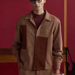 Muvazo Men Colourblocked Suede Fashion with Patchwork Jacket image 4