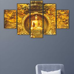 SAF Gold-Toned & Grey 5 Pieces Buddha Wood Wall Art-picture-16