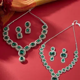 AMI Set Of 2 Silver-Plated Australian Diamond Studded Jewellery Set-image-66
