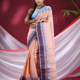 TANTLOOM Ethnic Motifs Pure Cotton Taant Saree-image-85