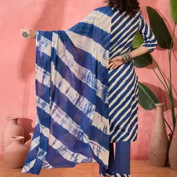 Sangria Printed Pure Cotton Straight Kurta With Trousers & Dupatta Sets image 3