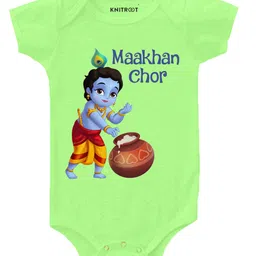 KNITROOT Half Sleeves Maakhan Chor Print Onesie - Green-image-61