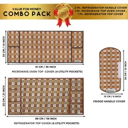 E-Retailer 4Pc Brown Patterned Waterproof Refrigerator & Handle Cover With Oven Cover image 3