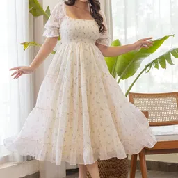 LookShine Floral Print Bell Sleeve Fit & Flare Midi Dress-picture-29