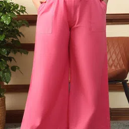Oxolloxo Women Relaxed Fit High-Rise Plus Size Cotton Wide Leg Trouser With Tie -Up Detail-image-51