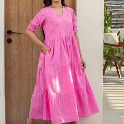 Fashiana Embroidered Puff Sleeve A-Line Maxi Dress image 2