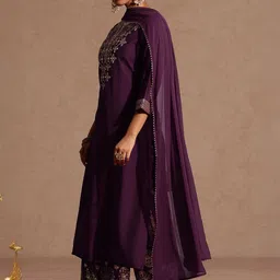 Janasya Women Yoke Design Regular Thread Work Chanderi Silk Kurta with Palazzos & With Dupatta image 2