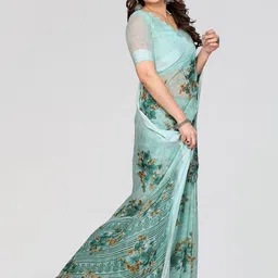 Moda Rapido Blue Floral Poly Georgette Designer Saree image 5