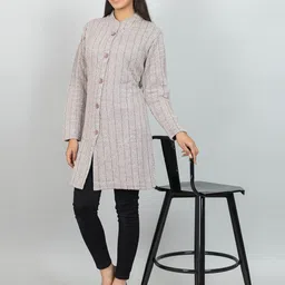 Wool's Kart Self Design Knee Length Wool Coat image 5