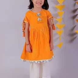 LIL DRAMA Girls Embroidered Regular Thread Work Pure Cotton Kurta with Pyjamas-picture-16
