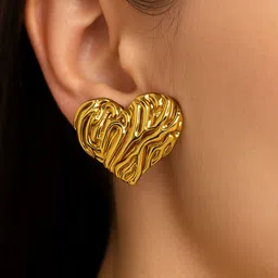 ISHTAARA Set Of 3 Stainless Steel Gold Plated Korean Heart Shaped Studs image 3