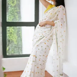 Moda Rapido Women Abstract Printed Block Print Saree With An Unstitched Blouse Piece-image-99