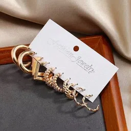 TheVineGirl Set of 5 Gold Plated Pearls Beaded Geometric Hoop Earrings-picture-14