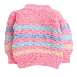 Little Angels Baby Girls Striped Woollen Cardigan Sweaters With Cap and Socks Set image 2