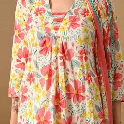 HERE&NOW Women Floral Printed Empire Kurta with Trousers & With Dupatta image 2