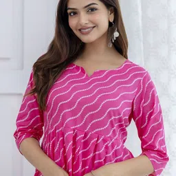 MERAAKI FASHION Leheriya Printed Notch Neck A-Line Pure Cotton Kurta image 2