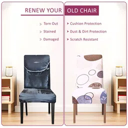 Kuber Industries 8-Pcs Cream-Colored Brown Gola Printed Stretchable Dining Chair Cover image 2