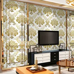 INDIAN ROYALS Yellow & White Damask Wallpaper Printed Self-Adhesive & Durable Wall Sticker-image-53