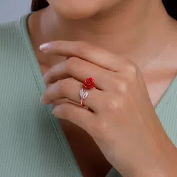 GIVA 925 Sterling Silver My Floral Rose Gold-Plated CZ Studded Adjustable Finger Ring image 5