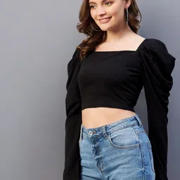 IUGA Women Solid Fitted Crop Top-image-96