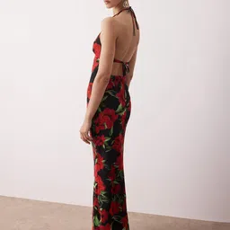 Trendyol Floral Print Halter Neck Sheath Maxi Dress image 4