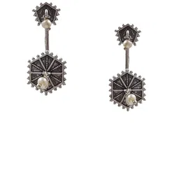 NAMAN ARTS Set Of 3 German Silver-Plated Contemporary Oxidised Studs image 2