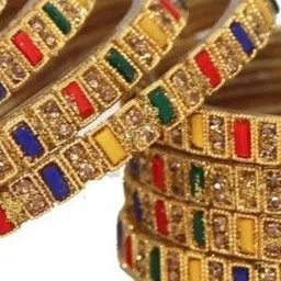 THE BLAZZE Set Of 2 Multi Glass Artificial Stones & Beads Bangle image 3