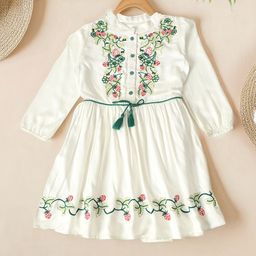 Bella Moda Girl Floral Embroidered Cuffed Sleeve Fit & Flare Dress-picture-7