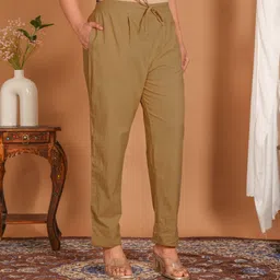 harsukhi Women Regular Fit Beige Pure Cotton Trousers image 2