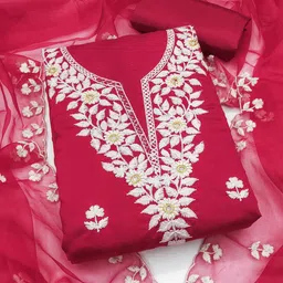 Panzora Floral Embroidered Thread Work Unstitched Dress Material-picture-13