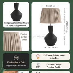 BRICK BROWN Black Textured Wood Contemporary Frusturical Shaped Table Lamp with Bulb image 3