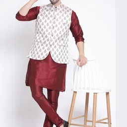 TS LIFESTYLE Men Floral Regular Dupion Silk Kurta with Churidar image 5