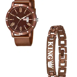 CSAMON Men Brown Analogue Watch & Bracelet Set Brown Safar DayDate King bracelet-image-0