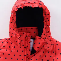 Babyhug Full Sleeves Hooded Padded Jacket Dot Print - Red image 4