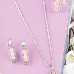 KAYRAH Women Peach Pendant Earrings & Ring Jewellery Set-picture-30