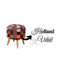Shadowkart 2 Pcs Black & Brown Checked Wooden Pouffe Ottoman image 5