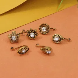 I Jewels Set Of 6 Gold-Plated Artificial Stones Studded Stud Nosepin-picture-37