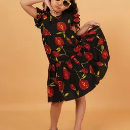 Creative Kids Floral Print Flutter Sleeve Drop-Waist Midi Dress image 5