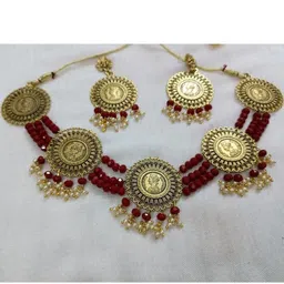 MAYANKS Gold-Tone With Maroon beads Necklace and Earrings-picture-38
